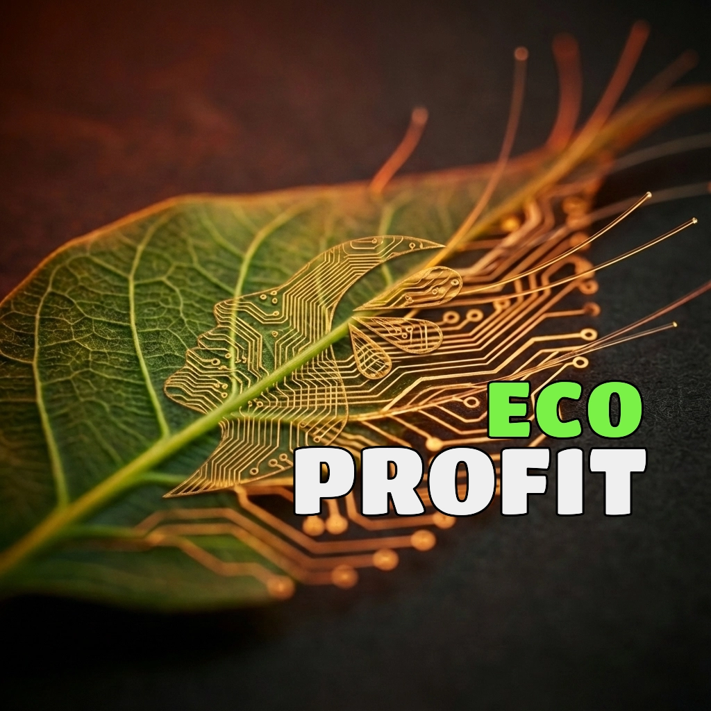 Green Software digital leaf with text "eco profit" Volcanic Minds