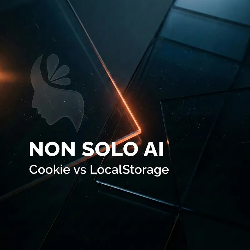 Copertina articolo "Non solo AI". Vetro scuro con logo Volcanic Minds inciso a sinistra e titolo bianco in basso a destra.