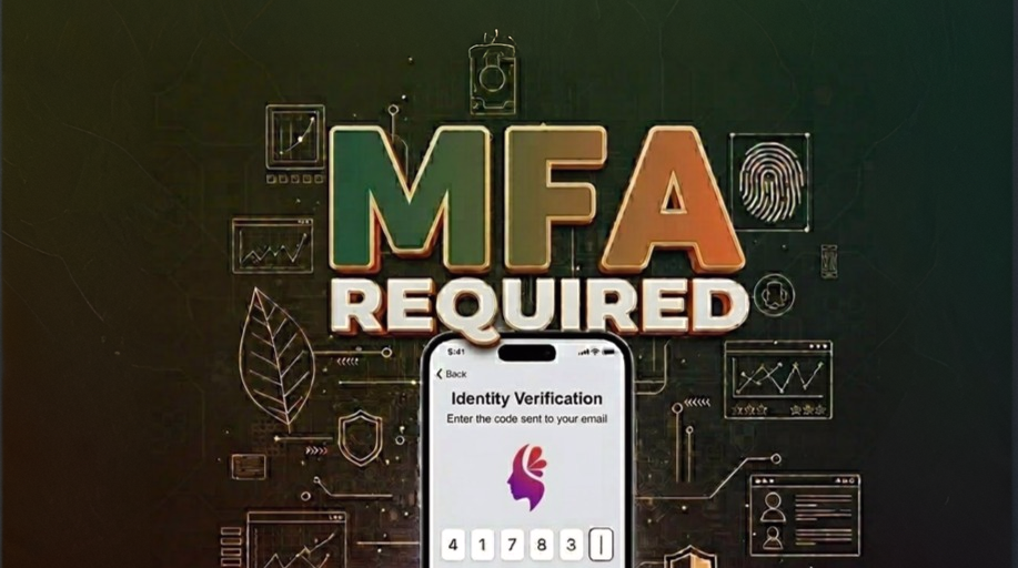 An identity verification screen on a smartphone, surrounded by security icons on a printed circuit