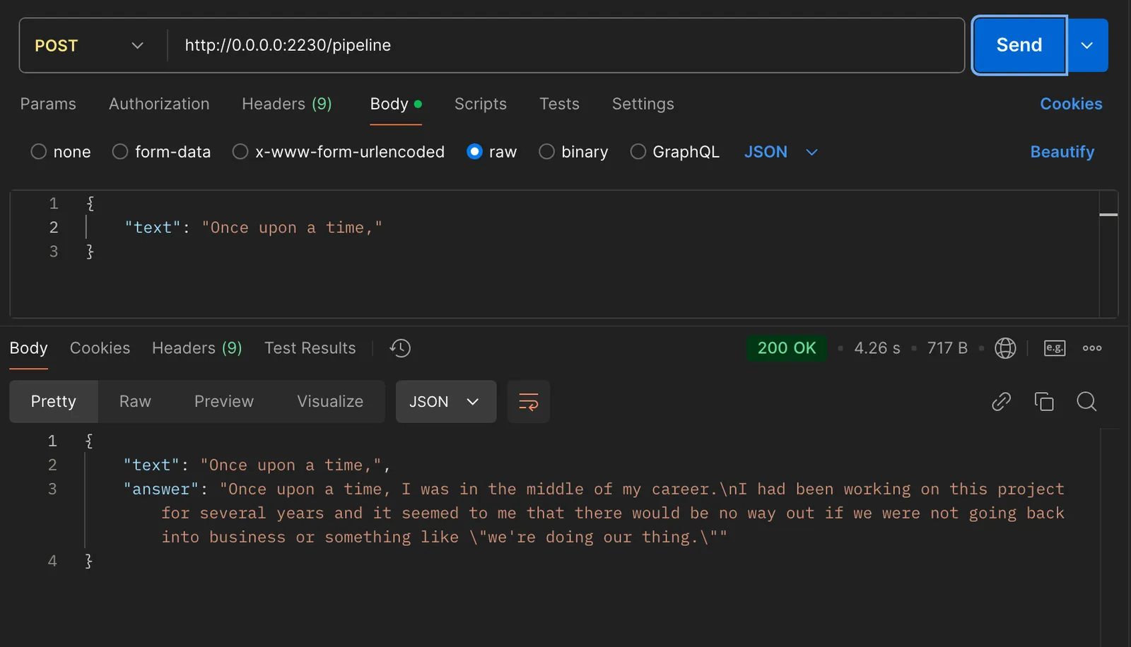 Volcanic Minds RAG LLM Postman Agent Chatbot Response Preview