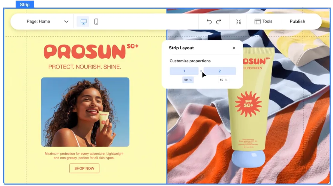 Wix editor interface, example of a No-Code platform for rapid website creation