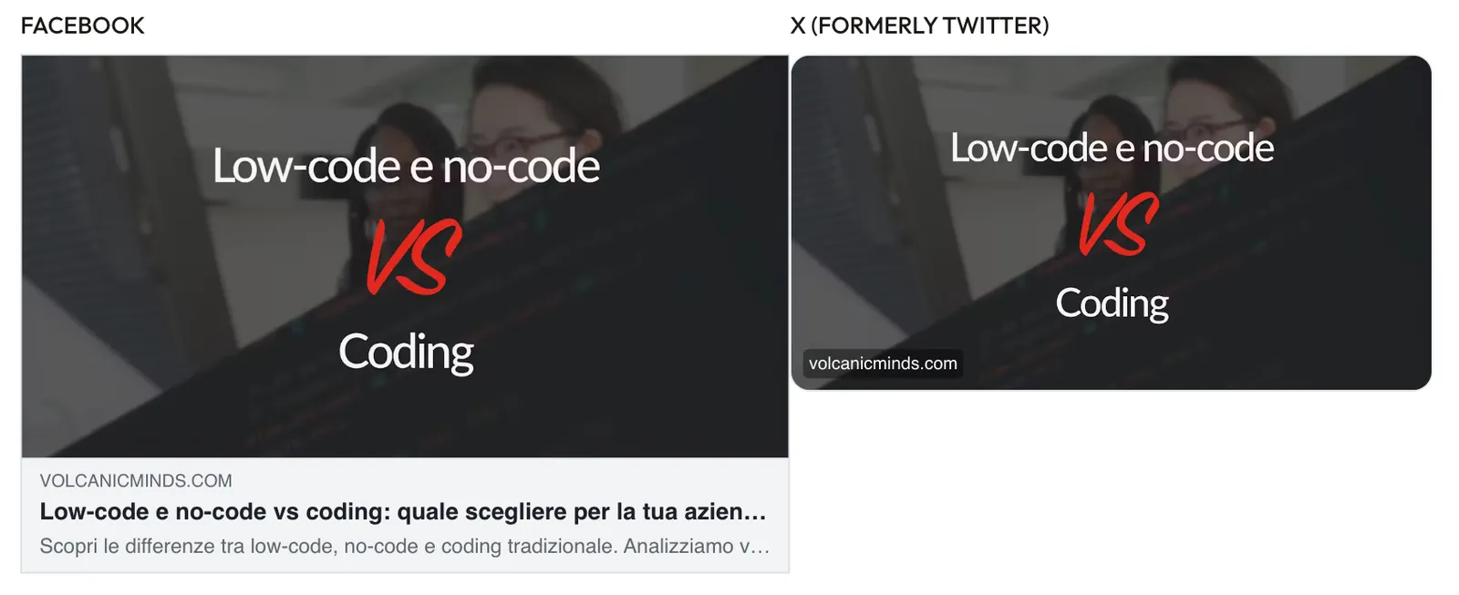 Open Graph example: how an optimized link appears when shared on Facebook and X (Twitter)