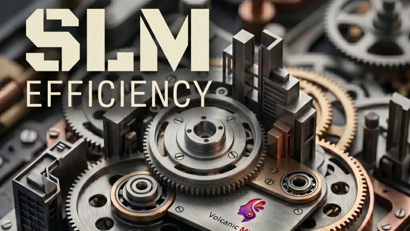Una targa di metallo circondata da ingranaggi di precisione, con la scritta «SLM efficiency»