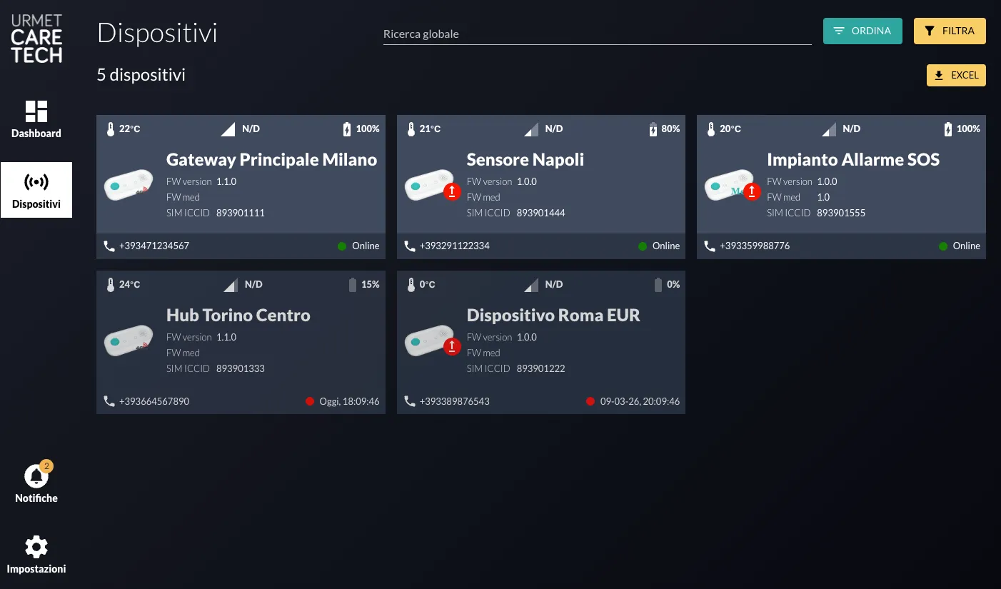 L’elenco dei dispositivi installati, in tema scuro
